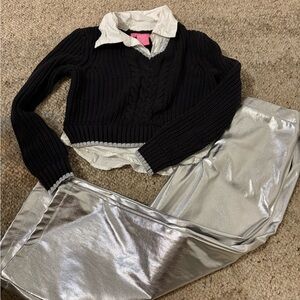 Isaac Mizrahi Navy Sweater with Silver Trim